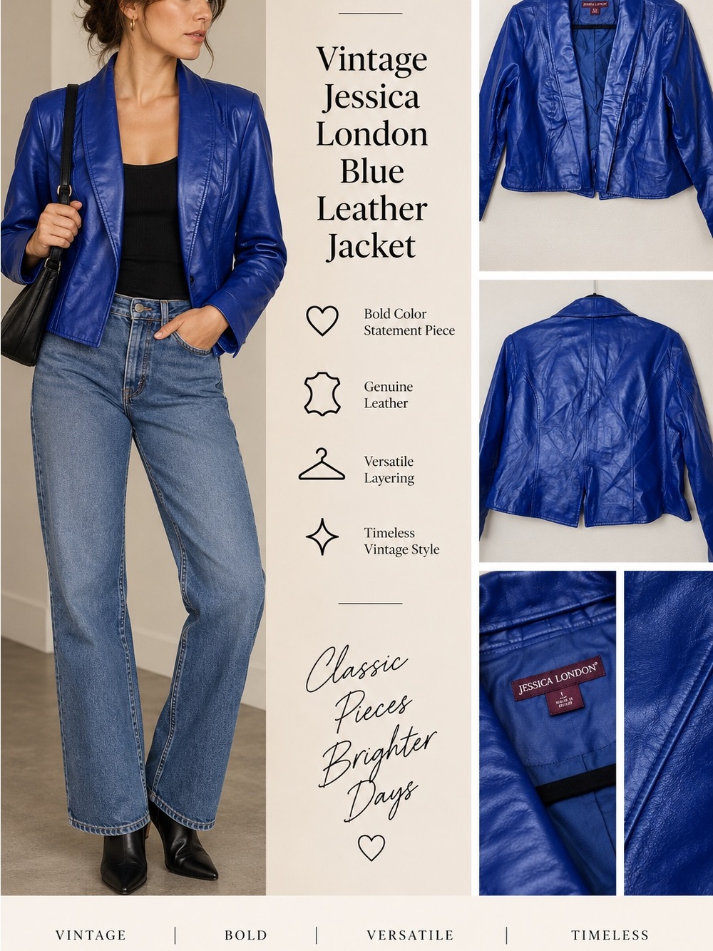Vintage Jessica‎ London Blue Leather Jacket